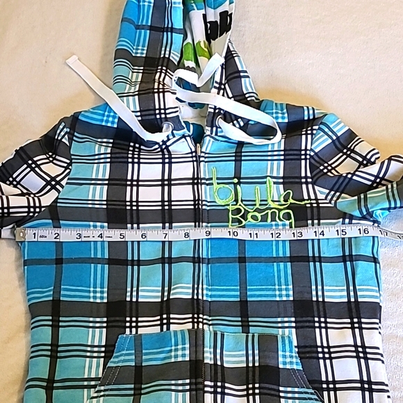 Y2K Zipup BillaBong Reversible Hoodie, Blue Plaid, front pockets, Writing Inside - Picture 5 of 8